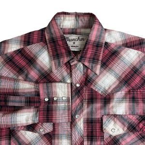 Wrancher‎ By Wrangler Red Black Plaid Pearl Snap Long Sleeve Button Up Shirt M